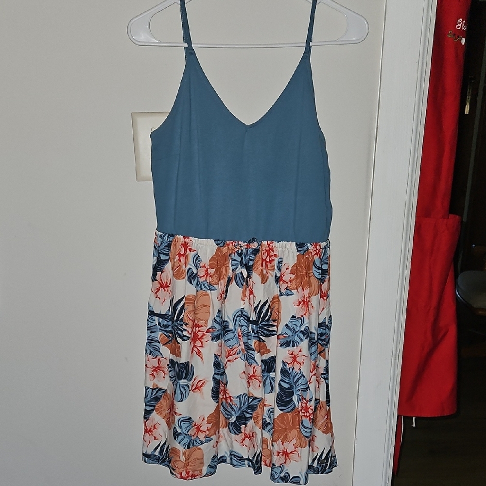 Blue and Floral Spaghetti Strap Dress